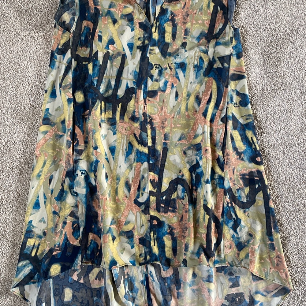 Rachel Zoe Multicolor Abstract High-Low Dress in Navy, Teal, Olive & Blush